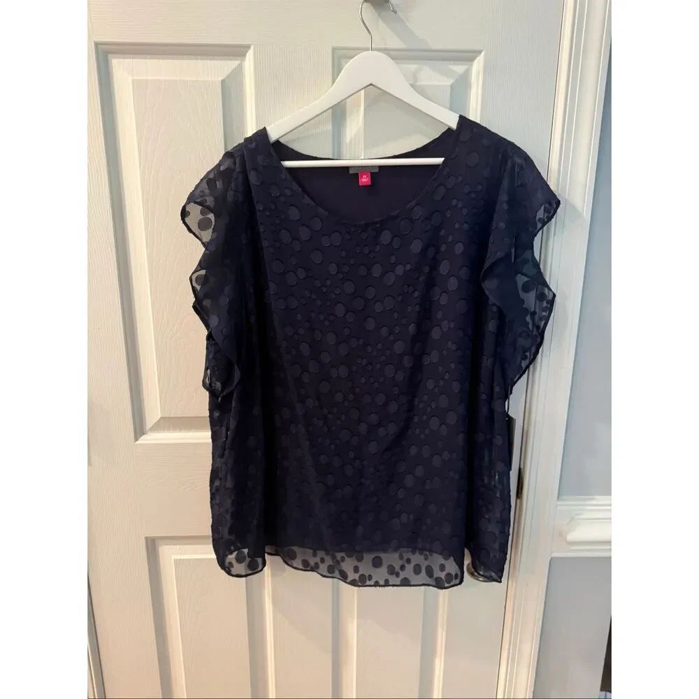 Vince Camuto Navy Dir Short Flutter Sleeve Top sz 2X NWT